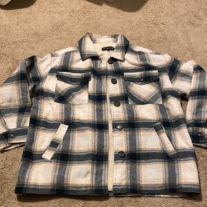 Love Tree Green and Cream Plaid Teddy Jacket